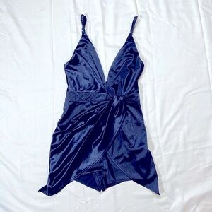 royal‎ blue deep v-neck one piece shorts skort romper size Medium